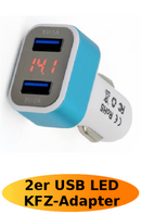 2er USB KFZ Adapter mit LED Anzeige - Weiß-Blau - Neu