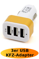 3er USB KFZ Adapter - Weiß-Gold - Neu